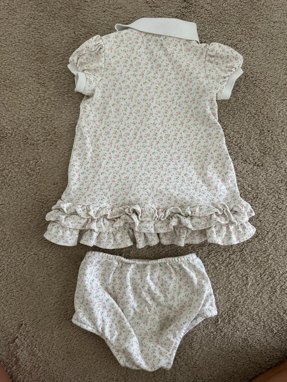 Ralph Lauren Cream Polo Dress with Pink Floral Print 12 m